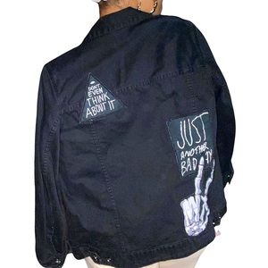 Black patchwork denim jacket